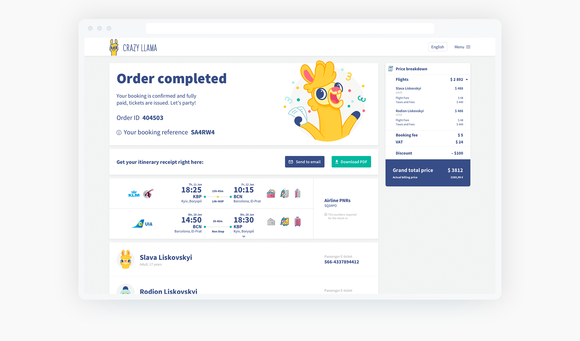 Crazy Llama Booking platform Front-end UI/UX Design Project