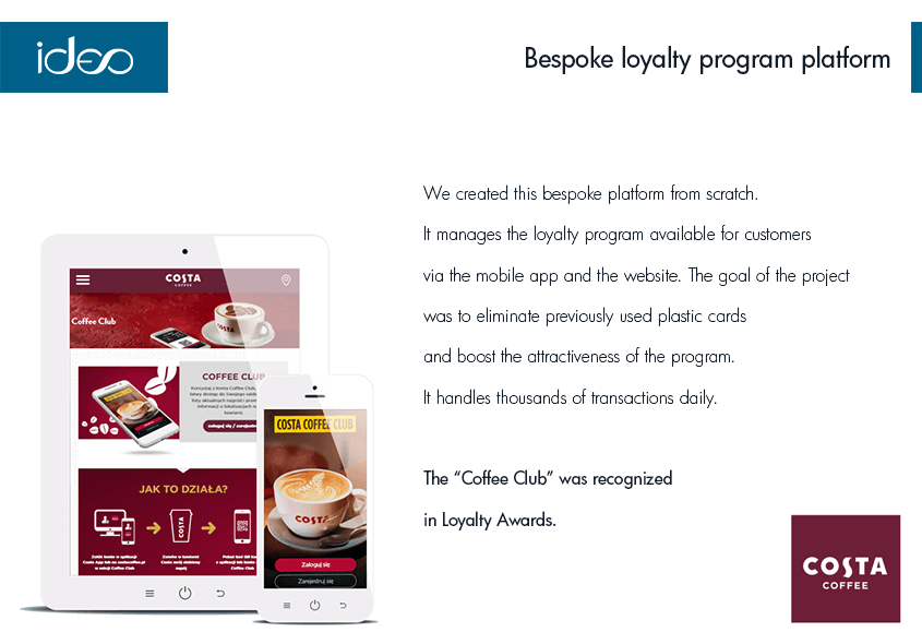 Bespoke platform for the Costa Coffee loyalty program Project